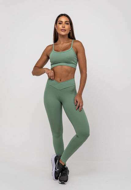 Calça Legging Suplex Poliamida Cós Assimétrico Verde Salvatore