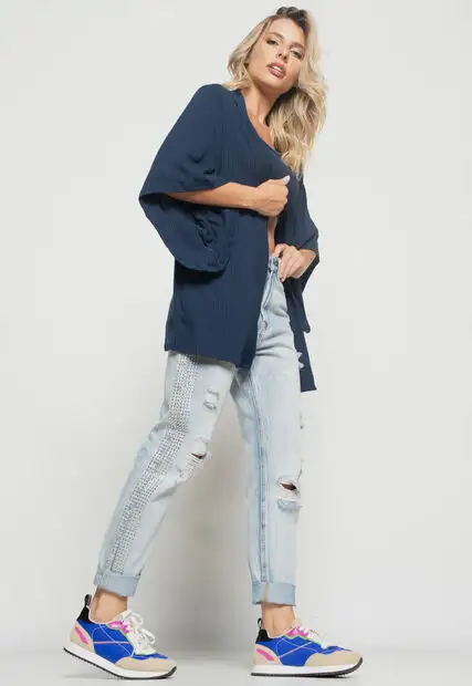 Kimono  Canelado Azul Salvatore Fashion