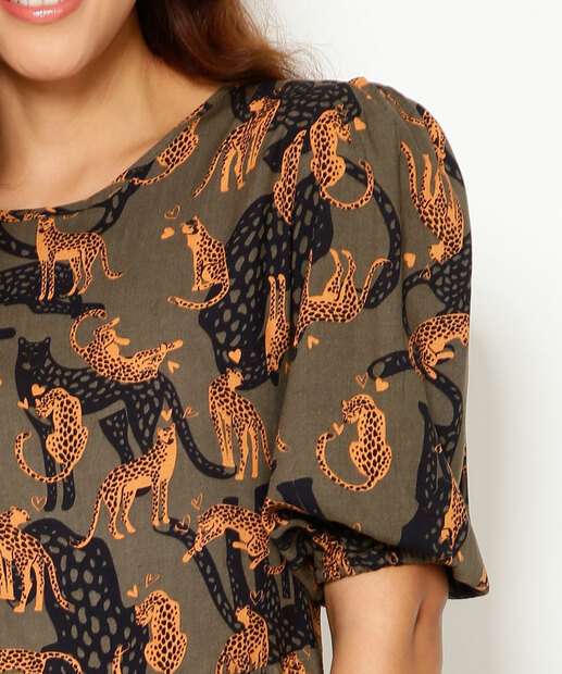 Vestido Feminino Animal Print Manga Curta Marisa