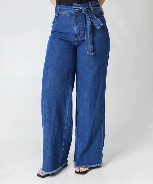 Calça Jeans Wide Leg Feminina Marisa Azul