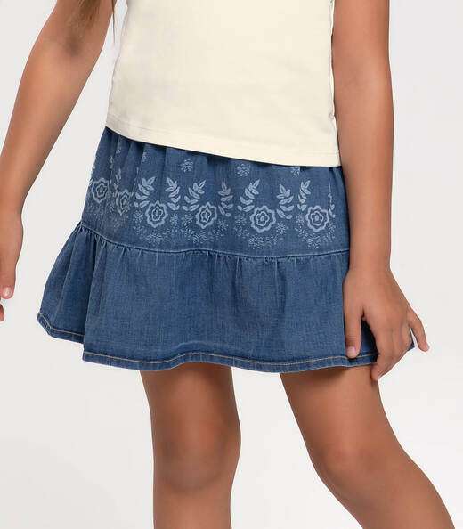 Conjunto Infantil Blusa Com Saia Jeans Trick Nick Bege