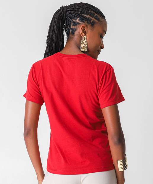 Camiseta Feminina Manga Curta com strass Marisa Vermelho