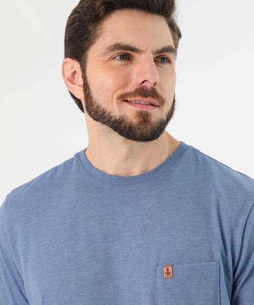 Camiseta Masculina Bolso Manga Curta Marisa Azul