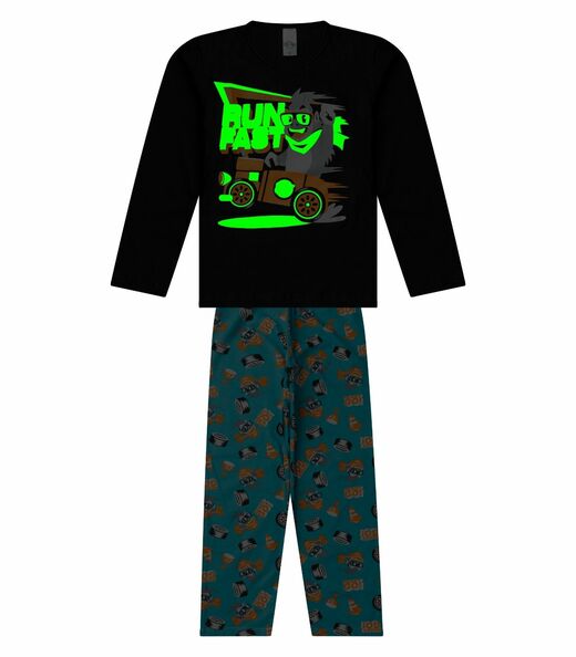 Pijama Menino Manga Longa Meia Malha Select Preto