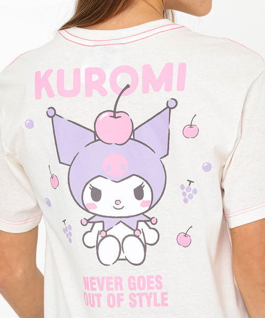 Blusa Juvenil Manga Curta Kuromi Sanrio Tam 10 a 16 Off White