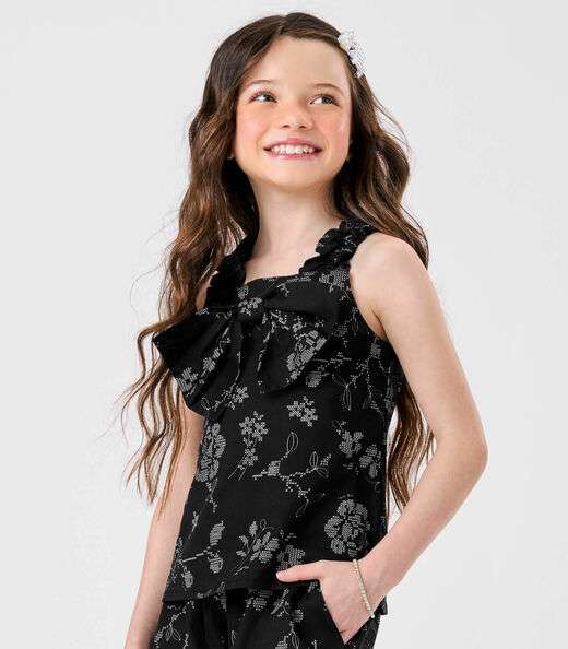 Conjunto Blusa E Shorts Popeline Floral Trick Nick Preto