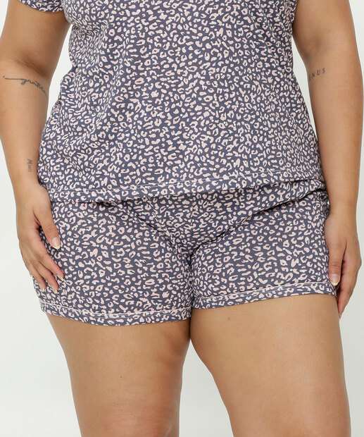 Pijama Plus Size Feminino Animal Print Manga Curta Marisa