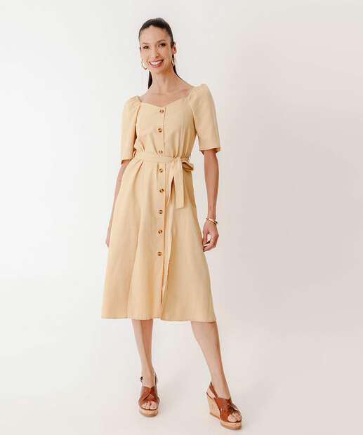 Image_Vestido Midi Feminino Fenda Lastex Marisa Bege