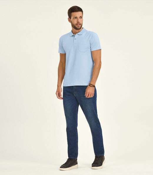 Polo Masculina Com Bolso Cotton Leve Diametro Azul