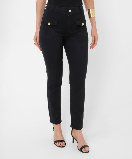 Calça Cigarrete Feminina Sarja Bolsos Marisa Preto