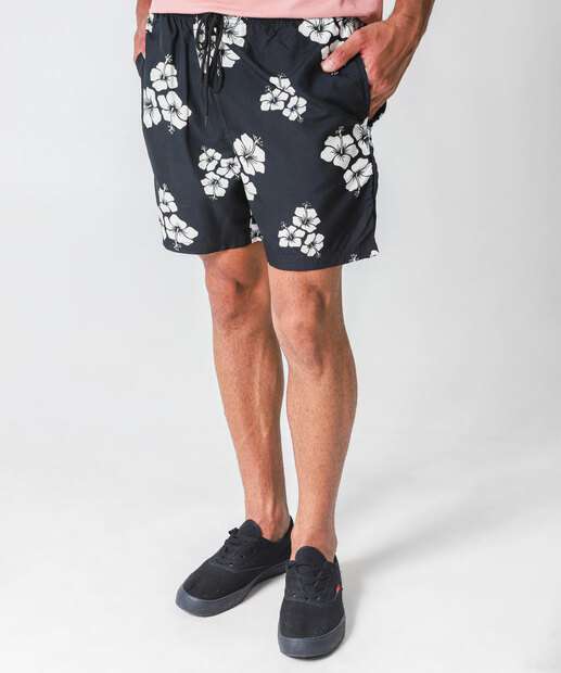 Bermuda Masculina Estampa Flores Surf Marisa Preto
