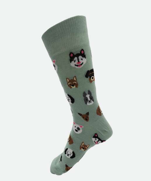 Meia Masculina Cano Longo Cachorros Marisa Verde