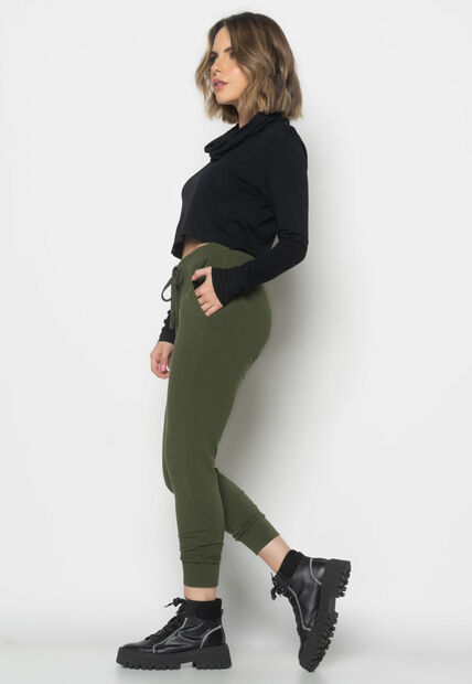 Cropped Golão Manga Longa Malha  Fashion Preto