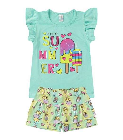 Conjunto Menina Cotton Manga Com Babados Kappes Verde