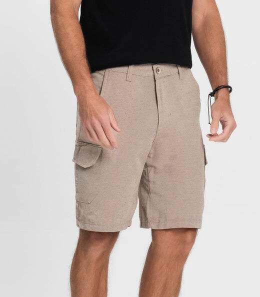 Bermuda Masculina Sarja Com Bolsos Cargo  Shift Bege