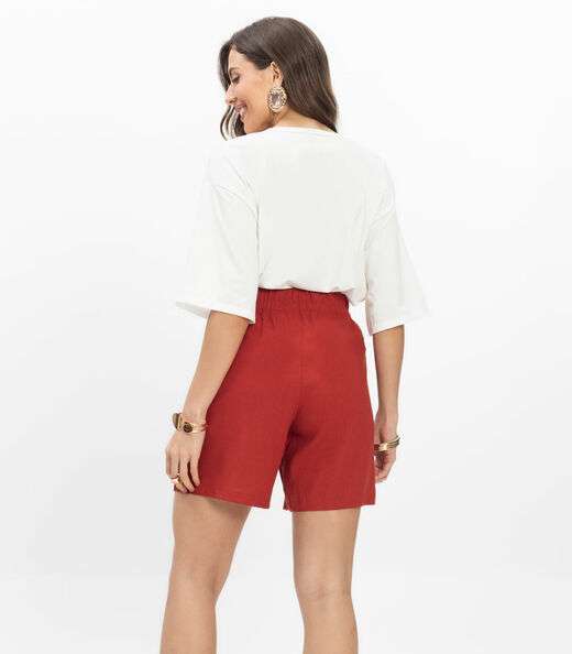 Bermuda Feminina Tecido Linho Rovitex Vermelho