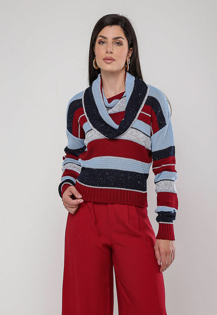Image_Blusa de Tricot Boton? Listrada com Gola Ampla Vermelho e Azul Salvatore