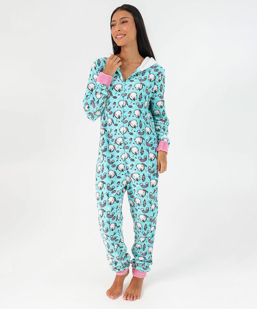Image_Pijama Feminino Fleece Unicórnio Capuz Marisa Azul