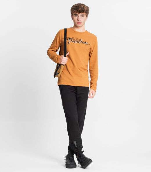 Camiseta Manga Longa Juvenil Em Meia Malha Minty Marrom