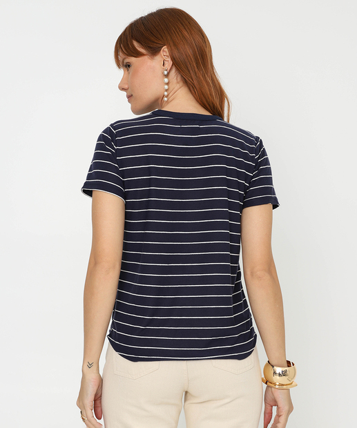 Blusa Feminina Listrada Manga Curta Marisa Azul