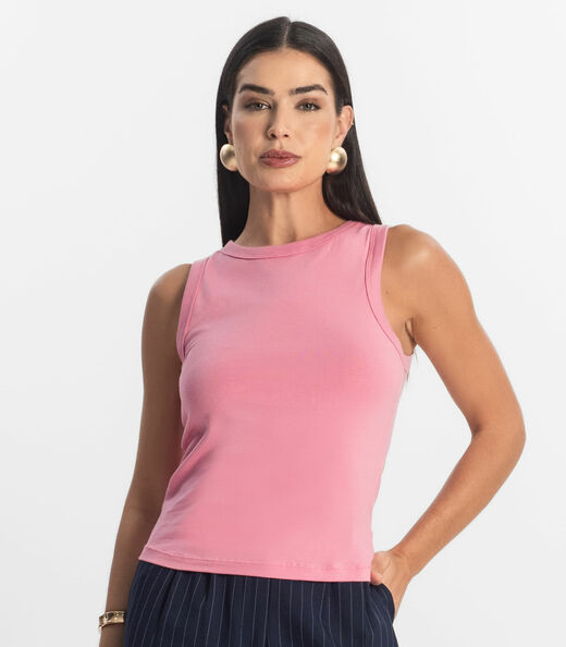 Regata Básica Feminina em Cotton Leve Rovitex Rosa