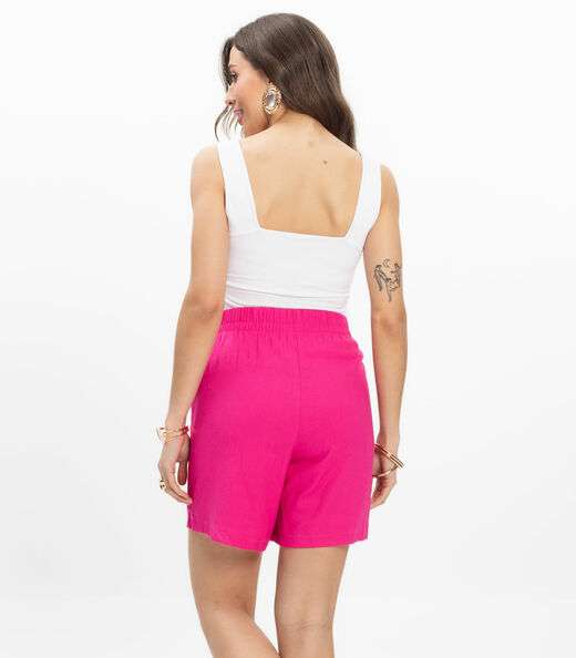 Bermuda Feminina Tecido Linho Rovitex Rosa