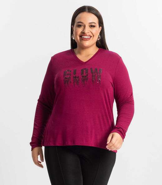 Blusa Feminina Manga Longa Plus Size Secret Glam Vermelho
