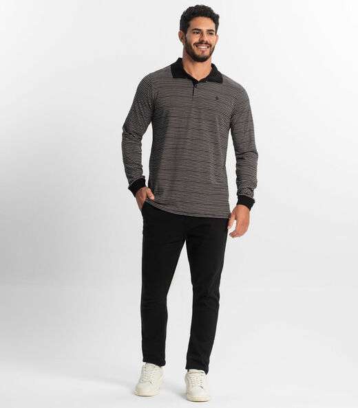 Camisa Polo Manga Longa Maquinetada Diametro Preto