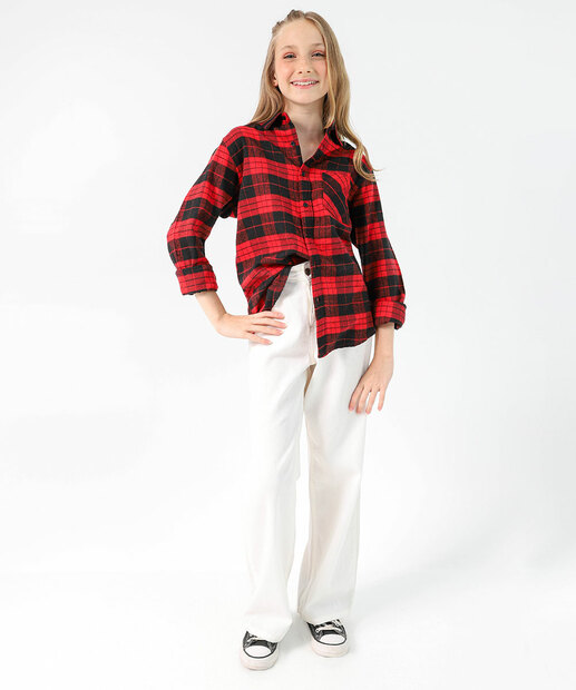 Camisa Juvenil Cadrez Flanelada Marisa Tam 10 a 16 Vermelho