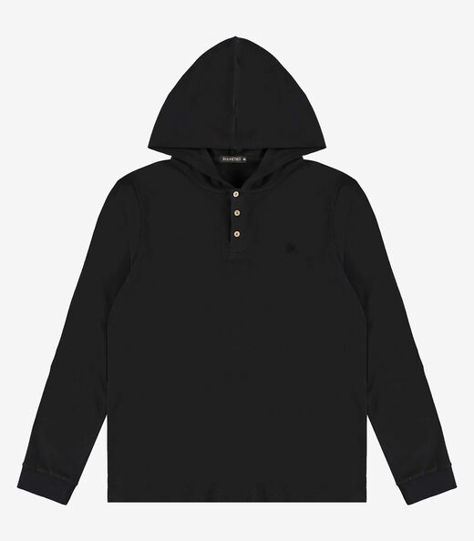 Camiseta Manga Longa Com Capuz De Malhão Diametro Preto