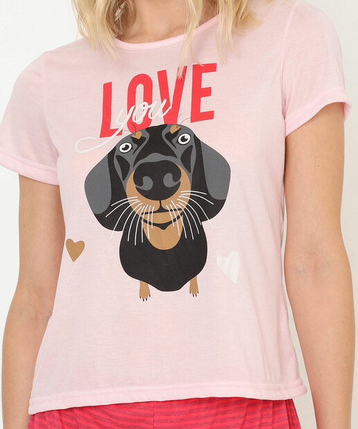 Pijama Feminino Estampa Cachorro Marisa Rosa