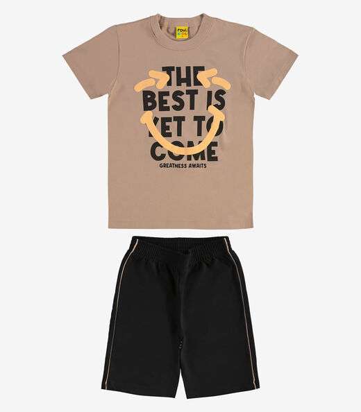 Conjunto Machão c Bermuda em Meia Malha Rovi Kids Marrom