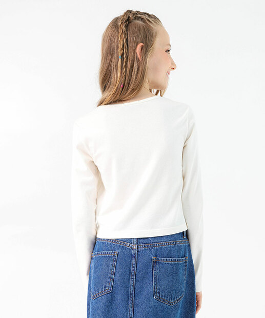Blusa Juvenil Cropped Manga Longa Marisa Tam 10 a 16 Off White