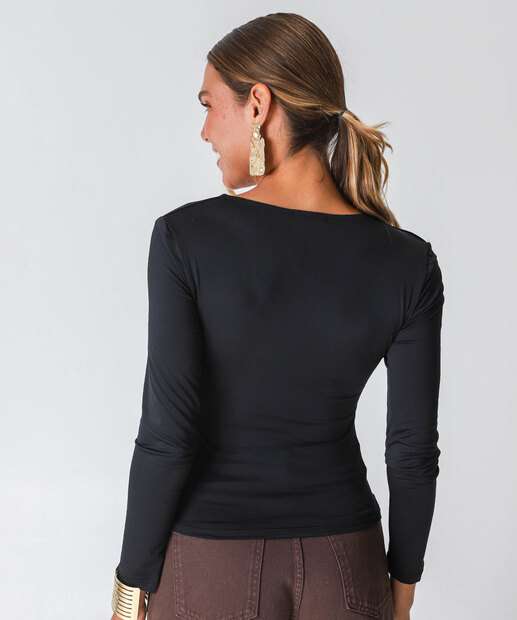 Blusa Feminina Lisa Manga Longa Marisa Preto