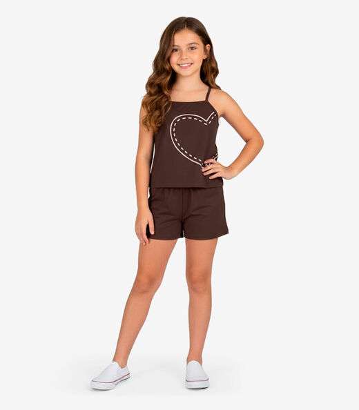 Conjunto Infantil Blusa e Shorts Menina Select Marrom