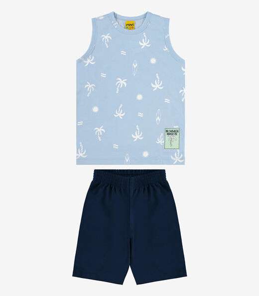 Conjunto Infantil Machão Com Bermuda Rovi Kids Azul