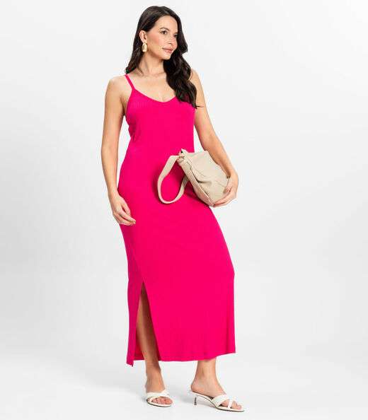 Vestido Midi em Ribana Canelada Rovitex Rosa