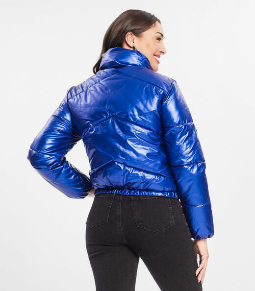 Jaqueta Puffer Feminina Metalizada Select Azul