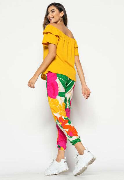 Blusa  Ombro A Ombro Canelada Mostarda