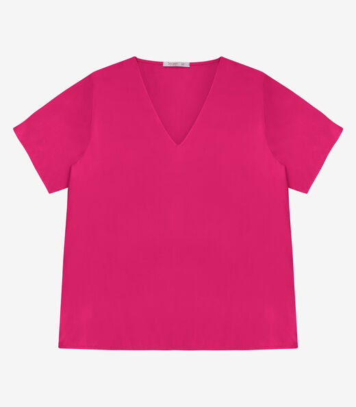 Blusa Manga Curta Feminina Plus Size Secret Glam Rosa