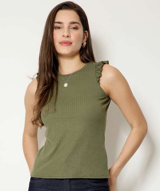 Blusa Regata Feminina Canelada Babado Marisa
