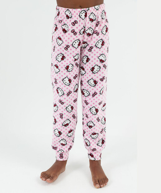 Pijama Infantil Hello Kitty Manga Longa Tam 4 a 12 Rosa