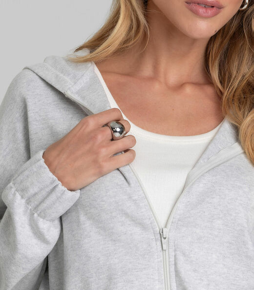 Jaqueta com Capuz Feminino em Sudine Dianna Cinza