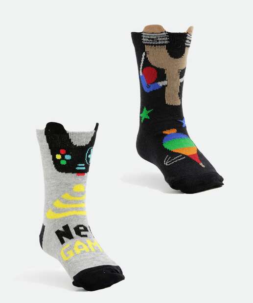 Image_Kit 2 Pares Meias Infantil Soquete Estampadas