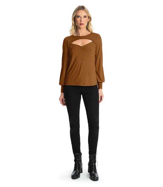 Blusa Manga Longa Canelada Rovitex Marrom