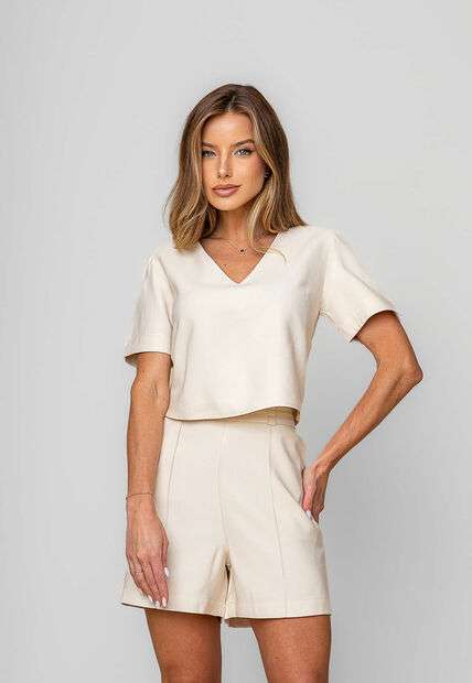 Conjunto Alfaiataria Com Blusa Ampla e Short Fivela Marfim Salvatore