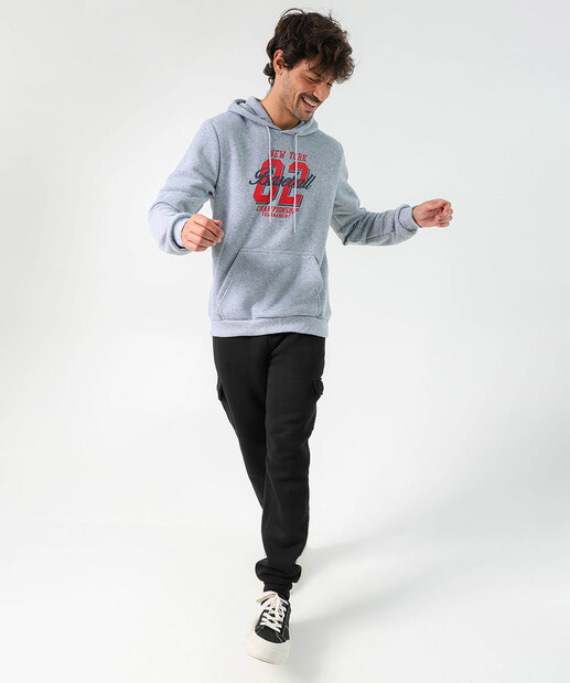 Blusão Masculino Moletom Capuz Estampado Marisa Cinza