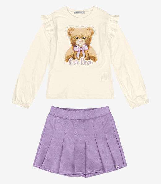 Conjunto Infantil Blusa Com Shorts Saia Trick Nick Roxo