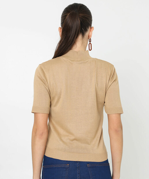 Blusa Feminina Tricô Gola Alta Marisa Bege