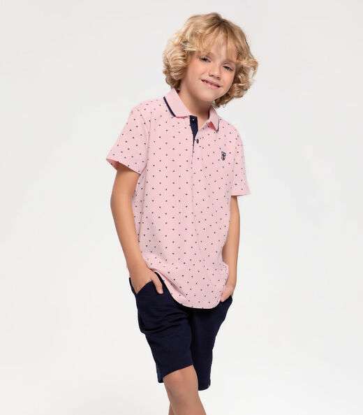 Conjunto Infantil Polo Com Bermuda Trick Nick Rosa